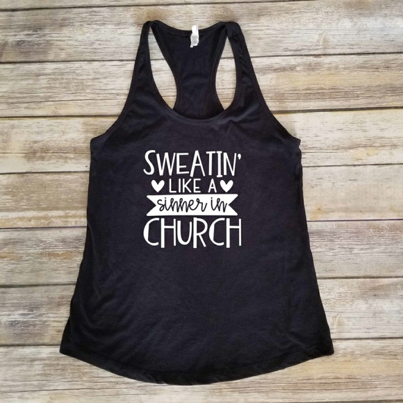 ♥️ Sweating like a Sinner in Church black tank top - Picture 2 of 3
